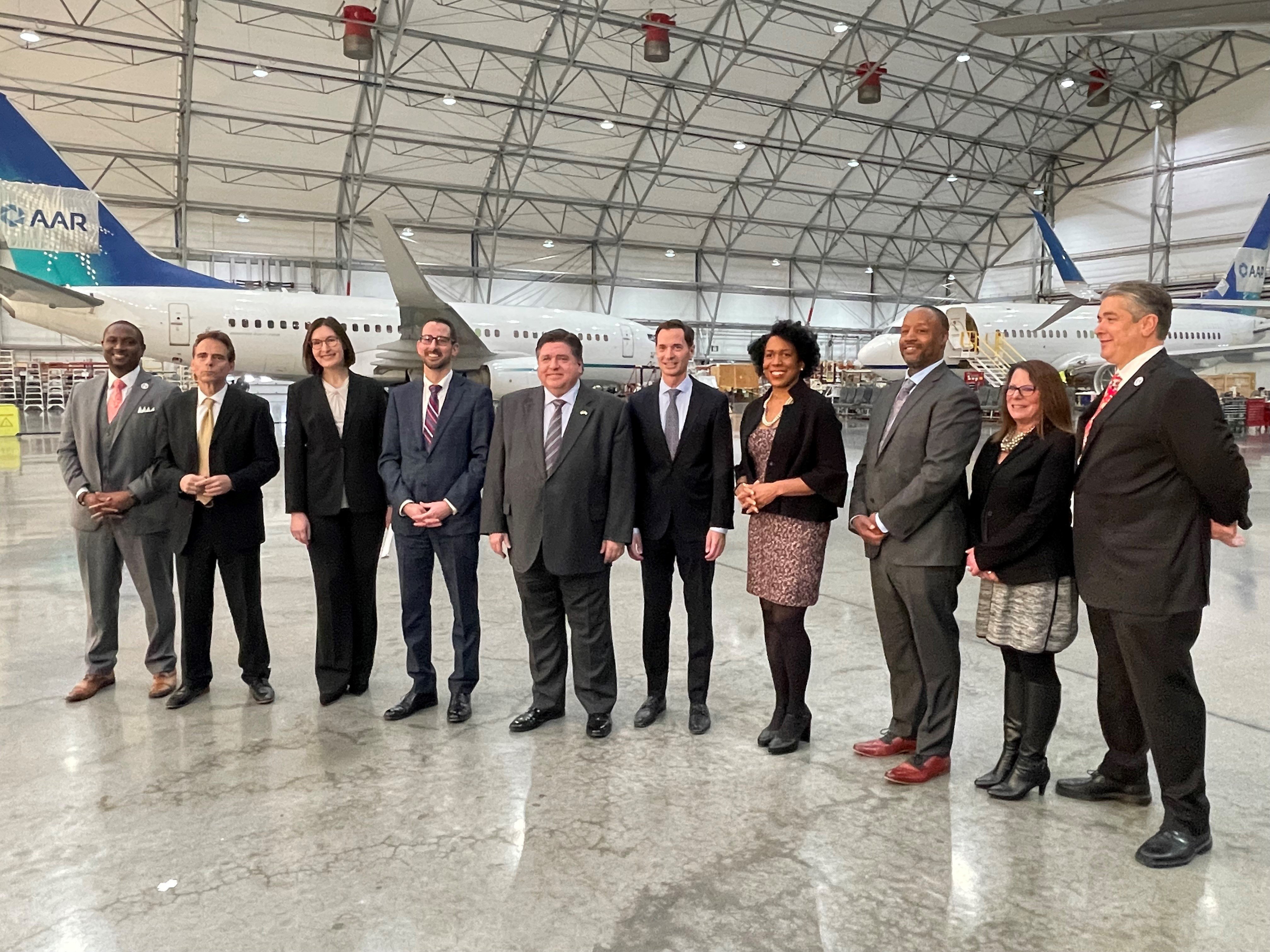 Illinois Governor Pritzker and John M. Holmes at Airframe MRO-Rockford 