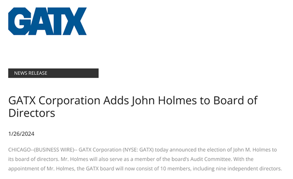 GATX Corporation adds John Holmes to Board of Directors