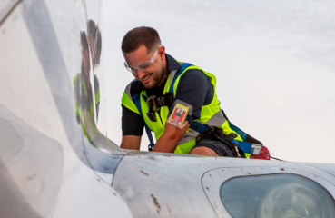 Mechanic repairing an airplane