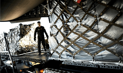 Pallets loaded in a plane