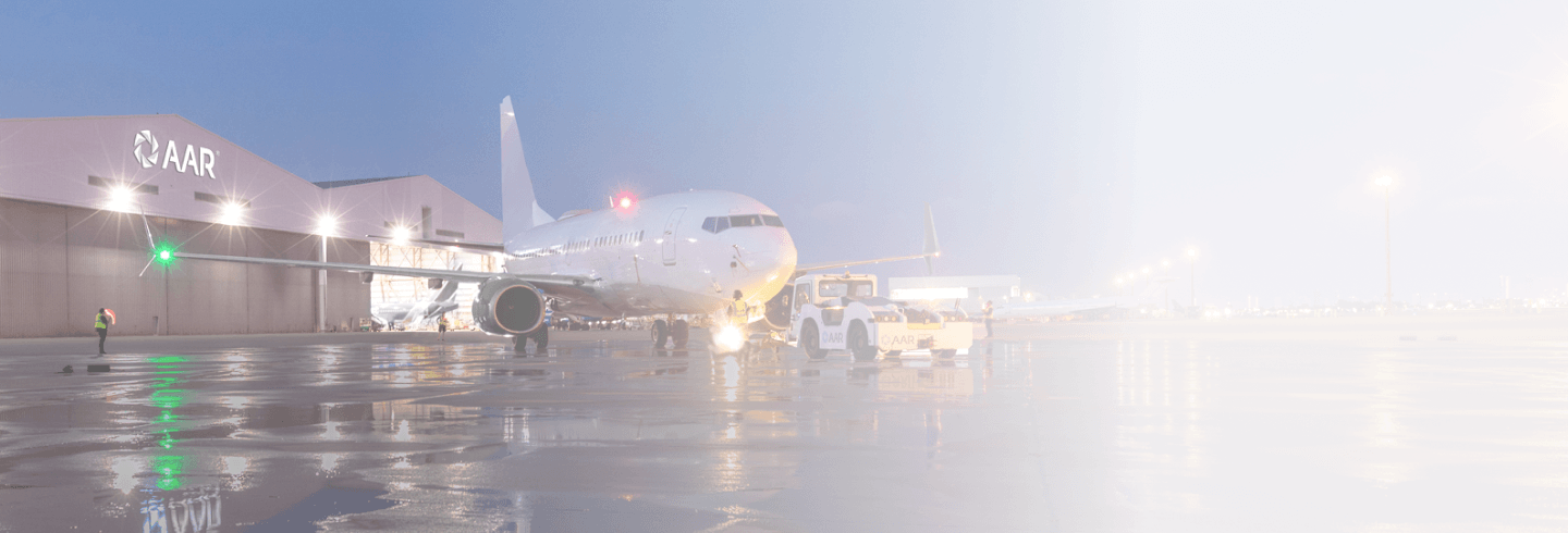 Airplane in front of a hangar